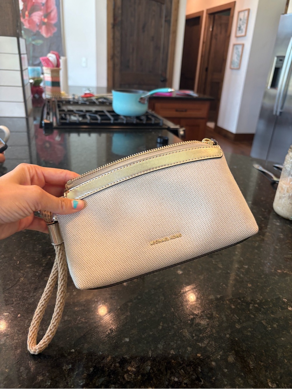 Michael Kors Cream and Gold Wristlet Clutch